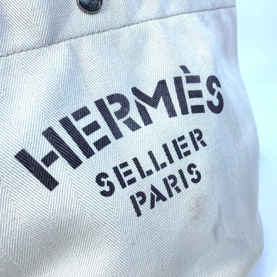 HERMES Shoulder Bag Leather / canvas white Crossbody Sac de Pansage bucket type Women Used Authentic
