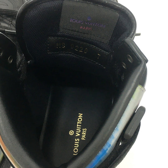 LOUIS VUITTON sneakers 1A7S6R leather black Rivoli Line Monogram mens 7 Used Authentic