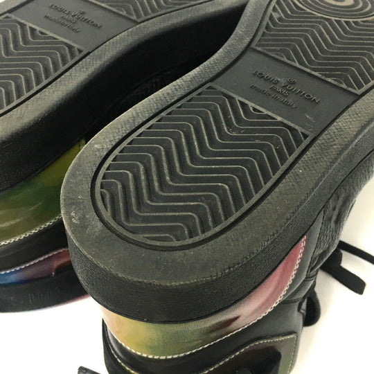 LOUIS VUITTON sneakers 1A7S6R leather black Rivoli Line Monogram mens 7 Used Authentic