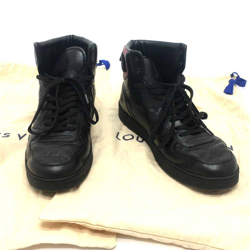 LOUIS VUITTON sneakers 1A7S6R leather black Rivoli Line Monogram mens 7 Used Authentic
