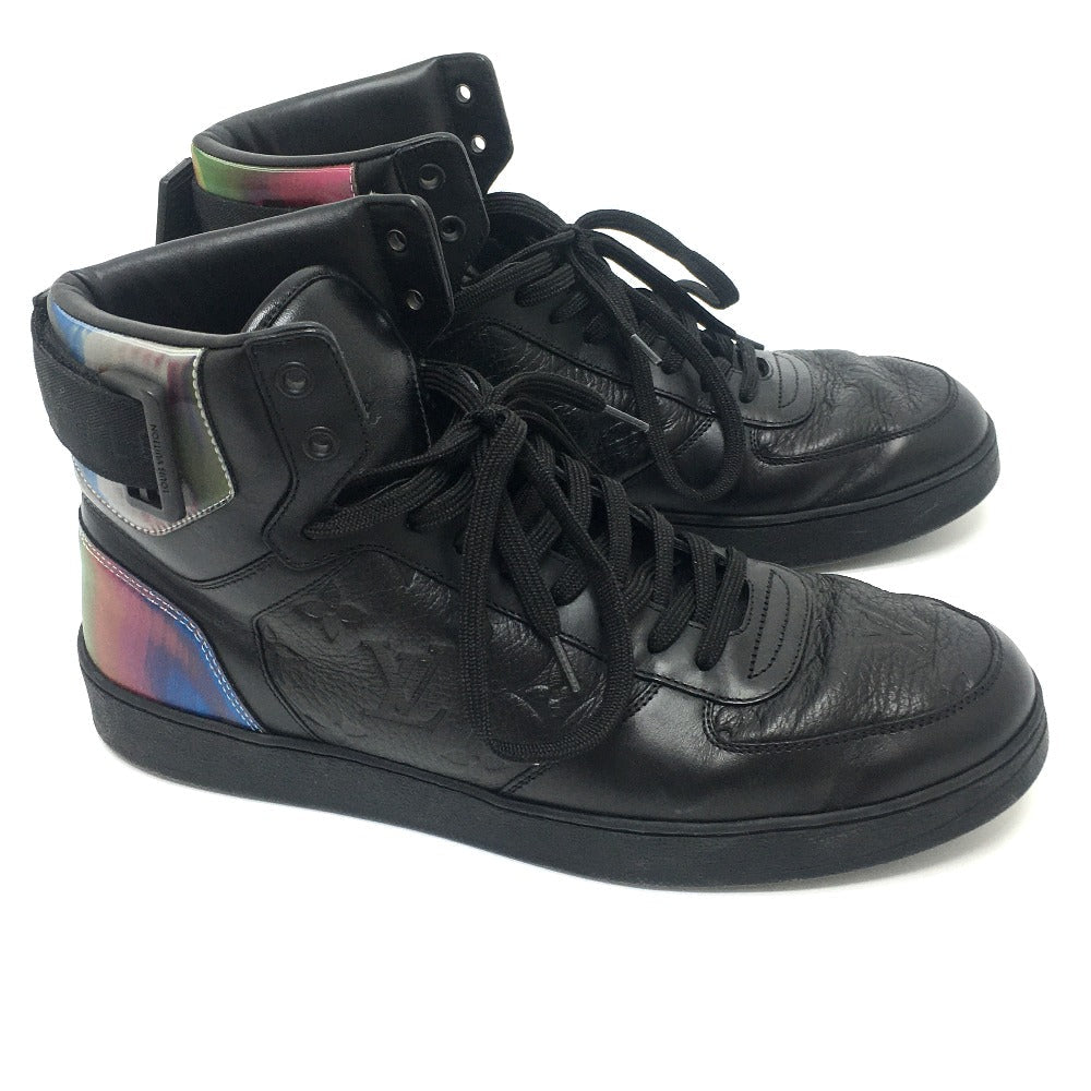 LOUIS VUITTON sneakers 1A7S6R leather black Rivoli Line Monogram mens 7 Used Authentic