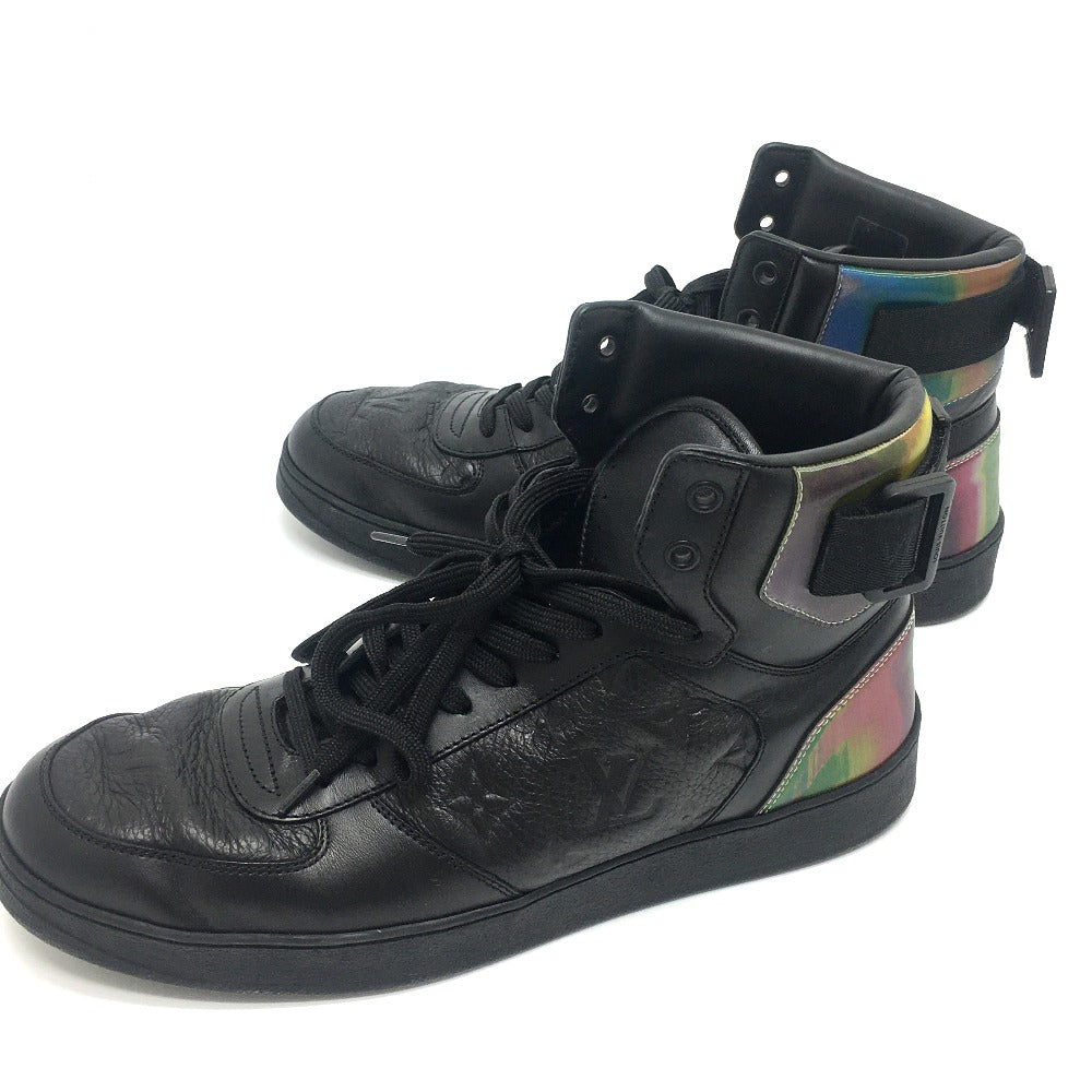 LOUIS VUITTON sneakers 1A7S6R leather black Rivoli Line Monogram mens 7 Used Authentic