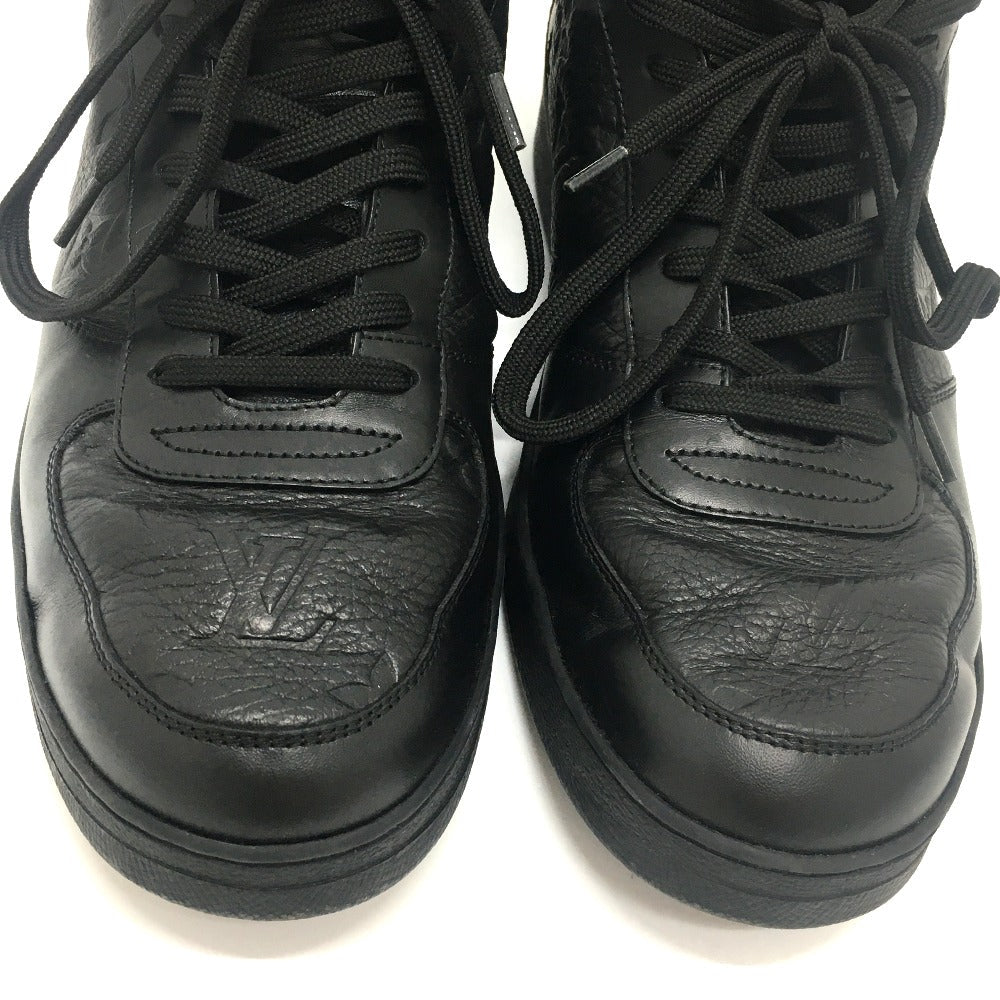 LOUIS VUITTON sneakers 1A7S6R leather black Rivoli Line Monogram mens 7 Used Authentic