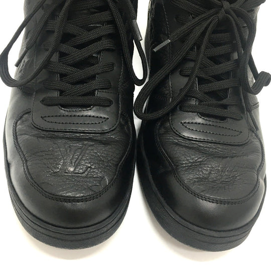 LOUIS VUITTON sneakers 1A7S6R leather black Rivoli Line Monogram mens 7 Used Authentic