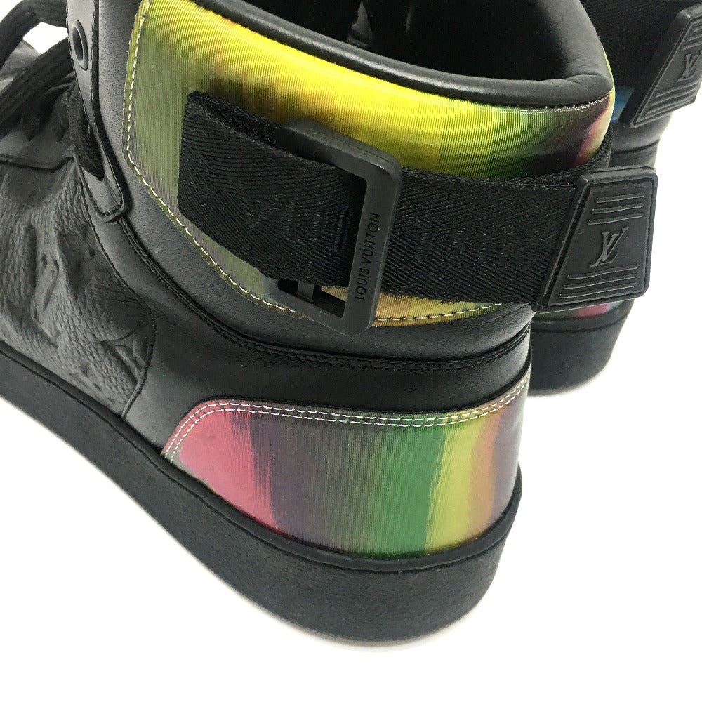 LOUIS VUITTON sneakers 1A7S6R leather black Rivoli Line Monogram mens 7 Used Authentic