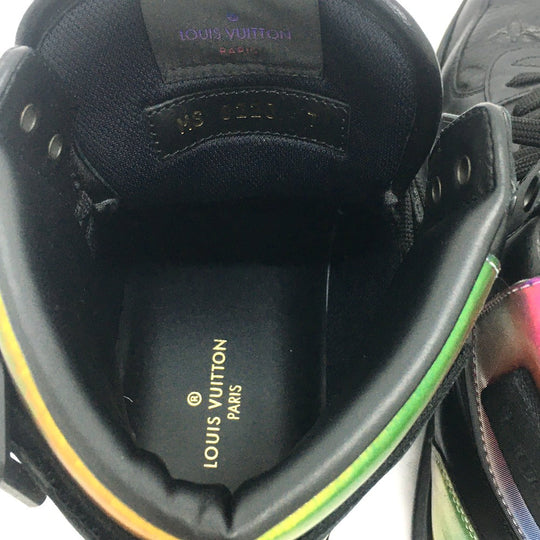 LOUIS VUITTON sneakers 1A7S6R leather black Rivoli Line Monogram mens 7 Used Authentic