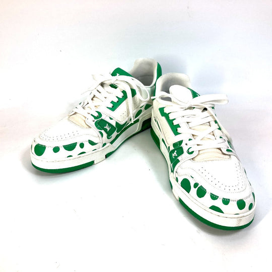 LOUIS VUITTON sneakers 1AB8KP leather green Kusama Yayoi Collaboration LV x YK LV Trainer Line Sneakers mens 8 Used Authentic