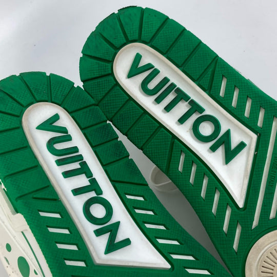 LOUIS VUITTON sneakers 1AB8KP leather green Kusama Yayoi Collaboration LV x YK LV Trainer Line Sneakers mens 8 Used Authentic