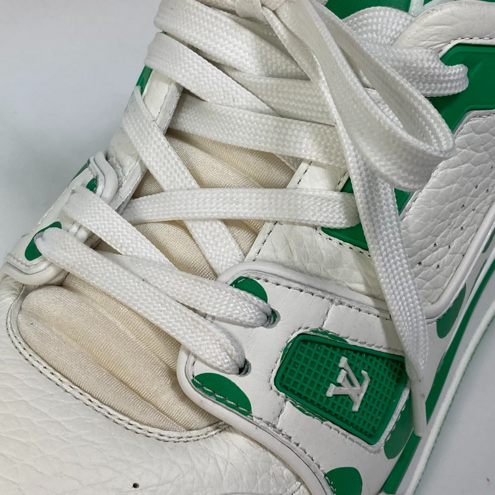 LOUIS VUITTON sneakers 1AB8KP leather green Kusama Yayoi Collaboration LV x YK LV Trainer Line Sneakers mens 8 Used Authentic