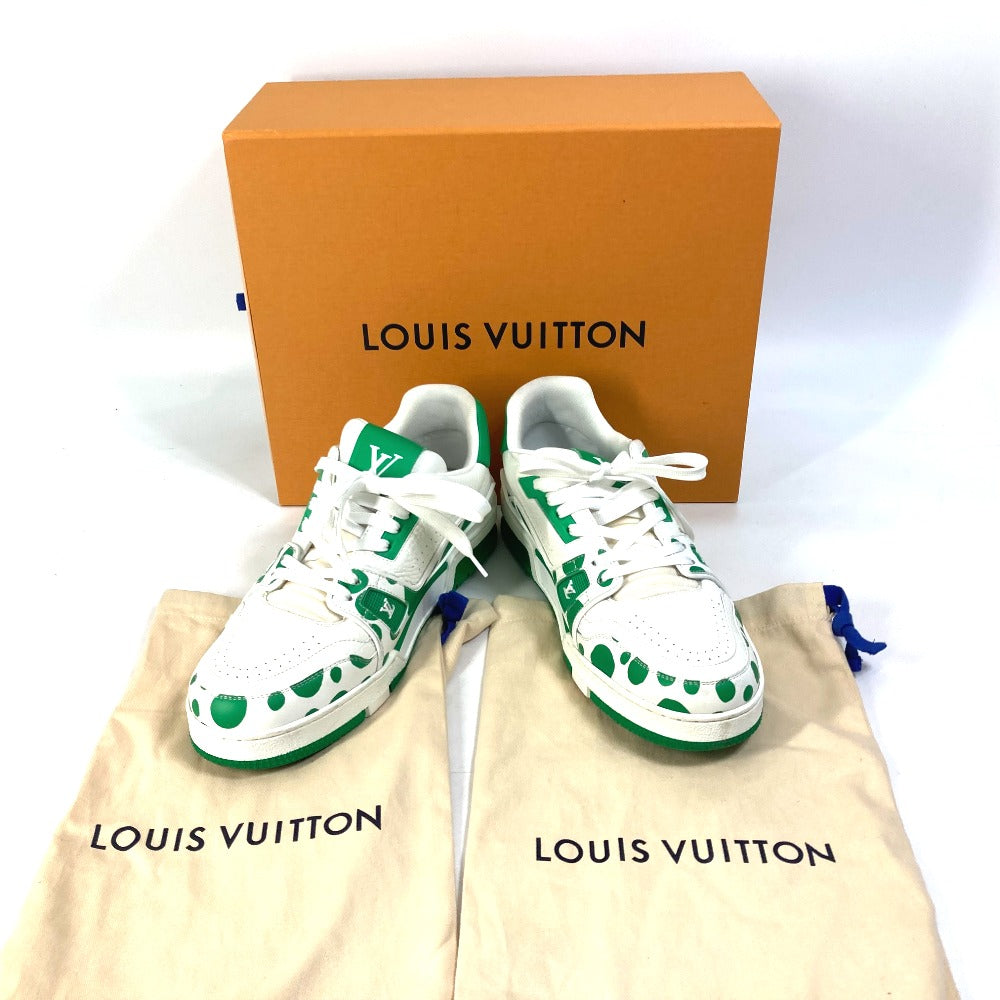 LOUIS VUITTON sneakers 1AB8KP leather green Kusama Yayoi Collaboration LV x YK LV Trainer Line Sneakers mens 8 Used Authentic