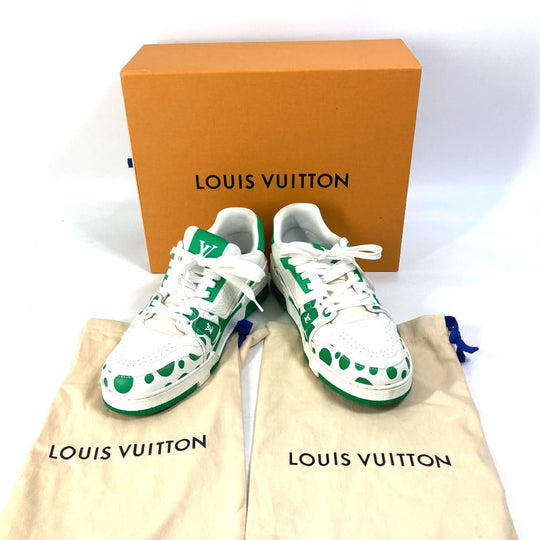 LOUIS VUITTON sneakers 1AB8KP leather green Kusama Yayoi Collaboration LV x YK LV Trainer Line Sneakers mens 8 Used Authentic