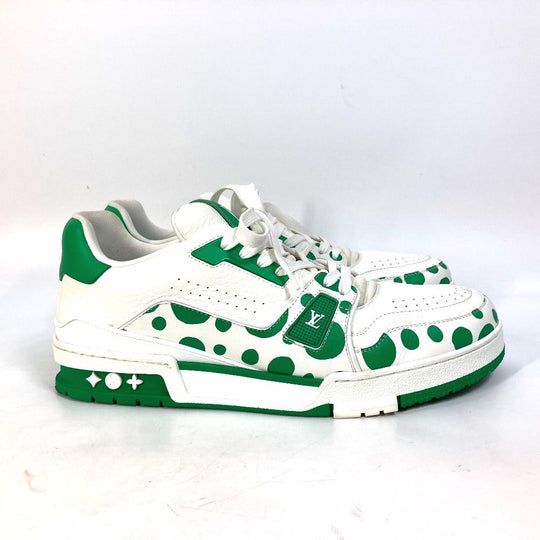 LOUIS VUITTON sneakers 1AB8KP leather green Kusama Yayoi Collaboration LV x YK LV Trainer Line Sneakers mens 8 Used Authentic
