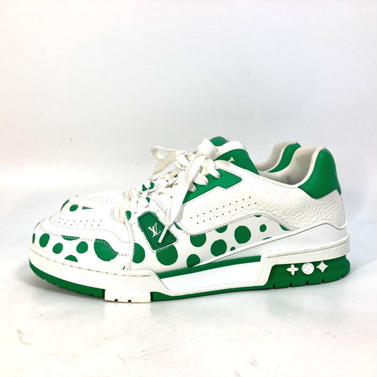 LOUIS VUITTON sneakers 1AB8KP leather green Kusama Yayoi Collaboration LV x YK LV Trainer Line Sneakers mens 8 Used Authentic