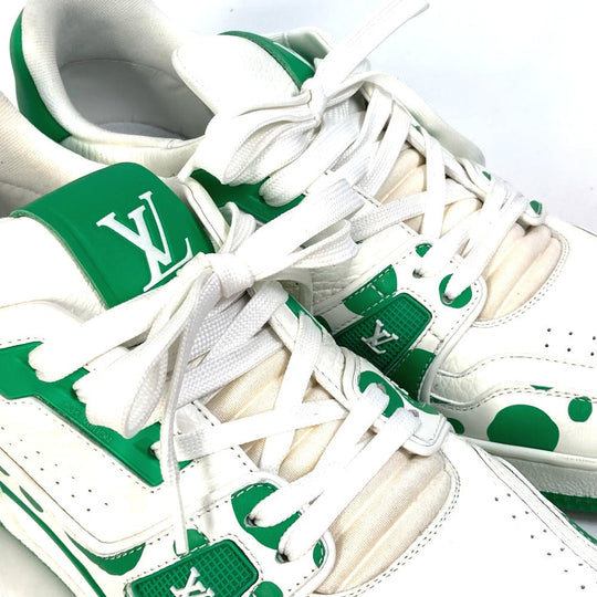 LOUIS VUITTON sneakers 1AB8KP leather green Kusama Yayoi Collaboration LV x YK LV Trainer Line Sneakers mens 8 Used Authentic