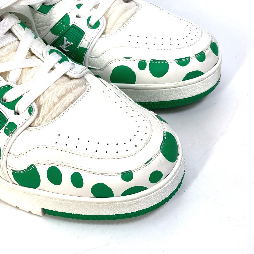 LOUIS VUITTON sneakers 1AB8KP leather green Kusama Yayoi Collaboration LV x YK LV Trainer Line Sneakers mens 8 Used Authentic