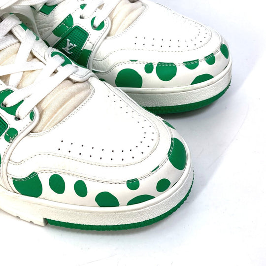 LOUIS VUITTON sneakers 1AB8KP leather green Kusama Yayoi Collaboration LV x YK LV Trainer Line Sneakers mens 8 Used Authentic