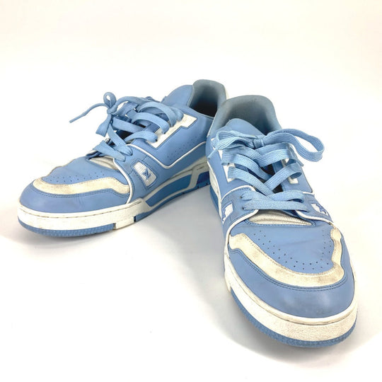 LOUIS VUITTON sneakers leather blue shoes shoe laces LV trainer line 8.5