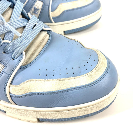 LOUIS VUITTON sneakers leather blue shoes shoe laces LV trainer line 8.5