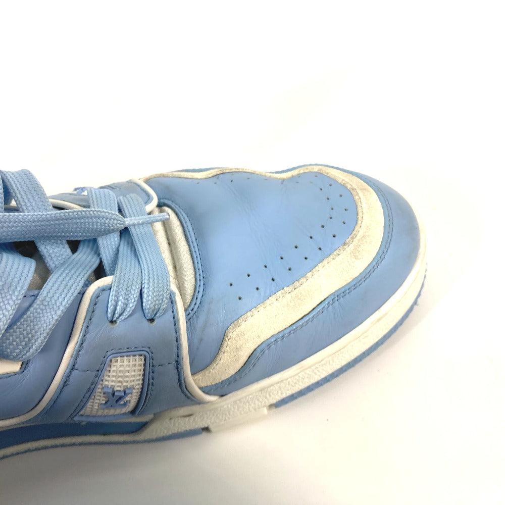 LOUIS VUITTON sneakers leather blue shoes shoe laces LV trainer line 8.5