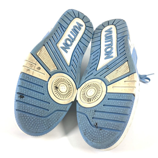 LOUIS VUITTON sneakers leather blue shoes shoe laces LV trainer line 8.5