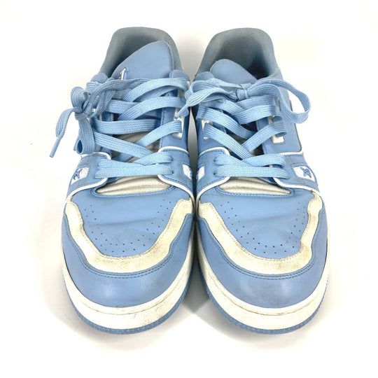 LOUIS VUITTON sneakers leather blue shoes shoe laces LV trainer line 8.5