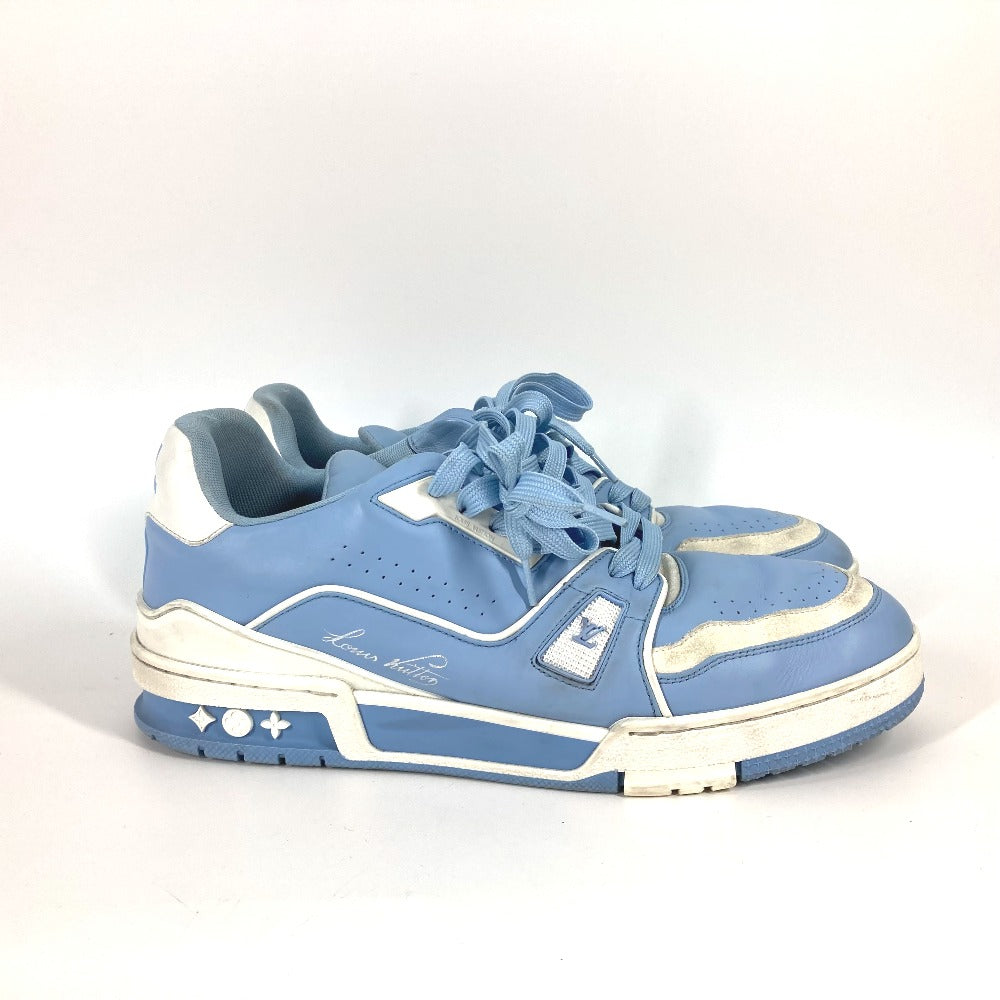 LOUIS VUITTON sneakers leather blue shoes shoe laces LV trainer line 8.5