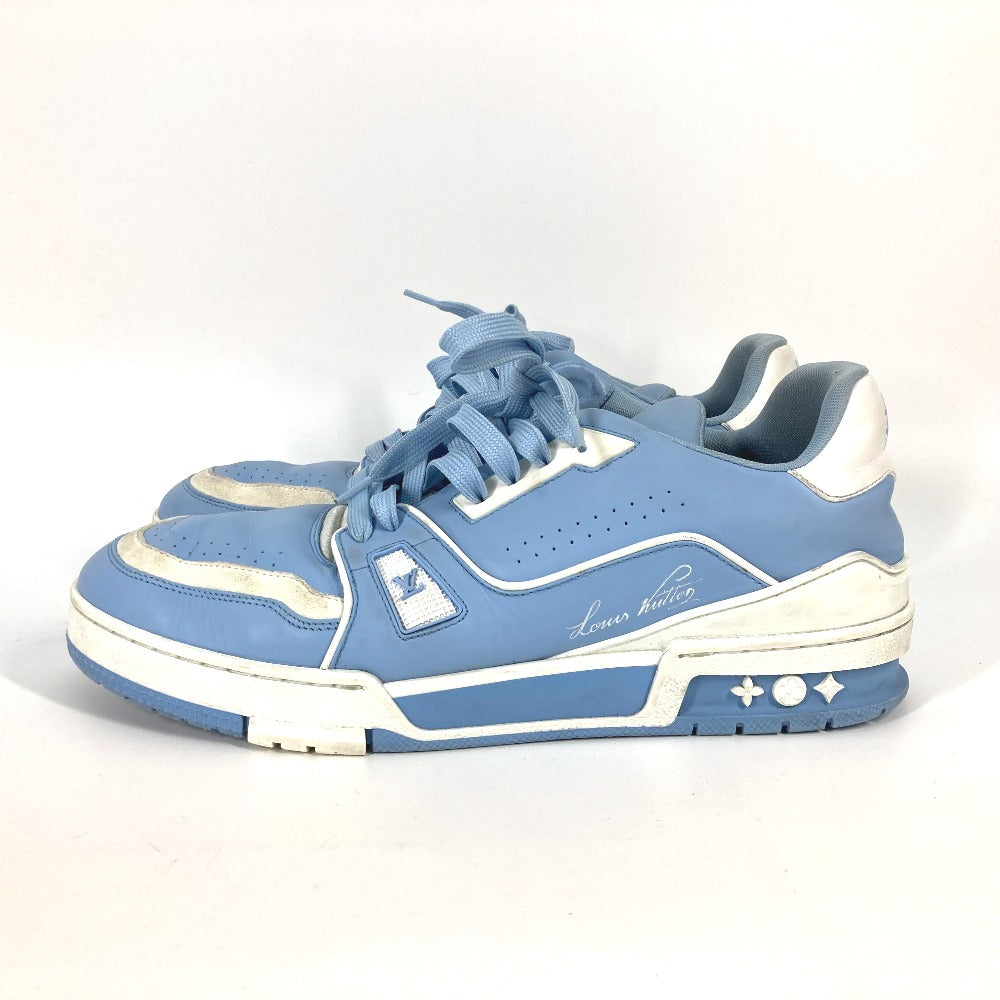 LOUIS VUITTON sneakers leather blue shoes shoe laces LV trainer line 8.5