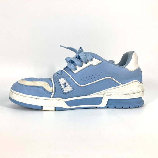 LOUIS VUITTON sneakers leather blue shoes shoe laces LV trainer line 8.5