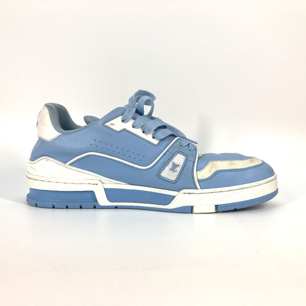 LOUIS VUITTON sneakers leather blue shoes shoe laces LV trainer line 8.5