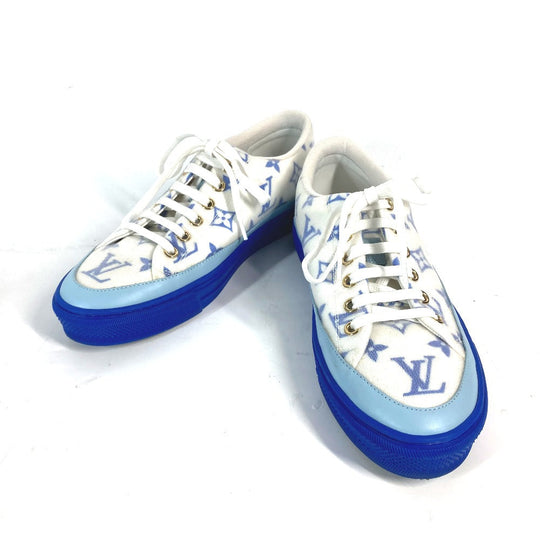 LOUIS VUITTON sneakers 1A65TZ leather blue Monogram Stellar line technical fabric Women 36.5 Used Authentic