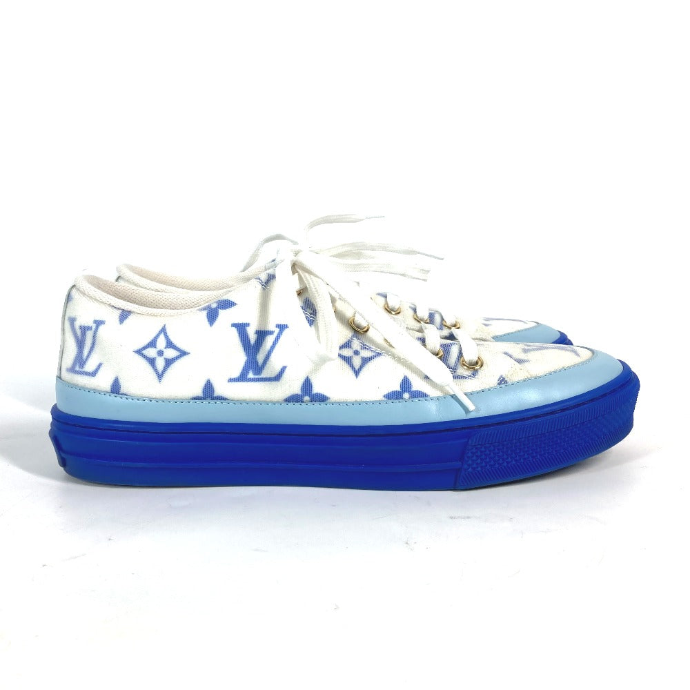 LOUIS VUITTON sneakers 1A65TZ leather blue Monogram Stellar line technical fabric Women 36.5 Used Authentic