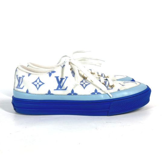 LOUIS VUITTON sneakers 1A65TZ leather blue Monogram Stellar line technical fabric Women 36.5 Used Authentic