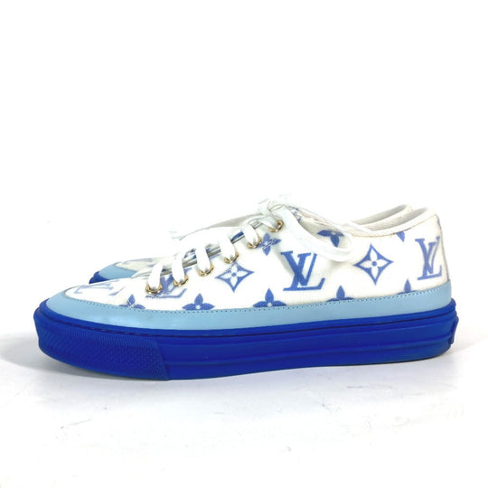 LOUIS VUITTON sneakers 1A65TZ leather blue Monogram Stellar line technical fabric Women 36.5 Used Authentic