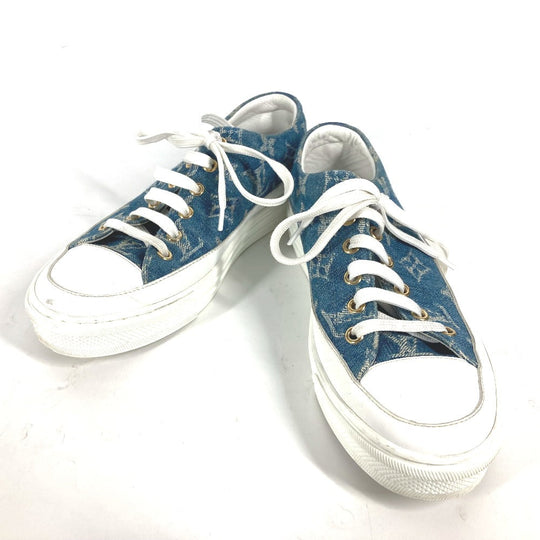 LOUIS VUITTON sneakers Monogram denim blue Monogram denim Shoes Shoe Laces Women 36.5 Used Authentic