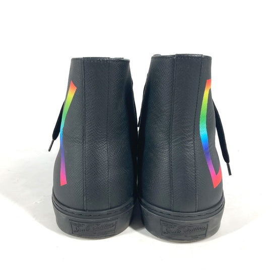LOUIS VUITTON sneakers leather black Rainbow logo mens 8 1/2 Used Authentic