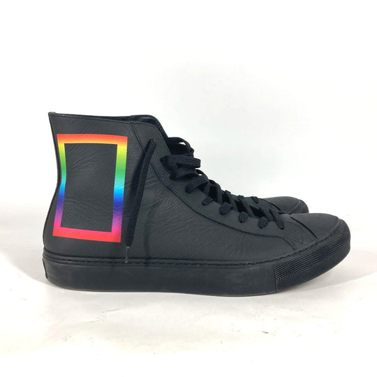 LOUIS VUITTON sneakers leather black Rainbow logo mens 8 1/2 Used Authentic