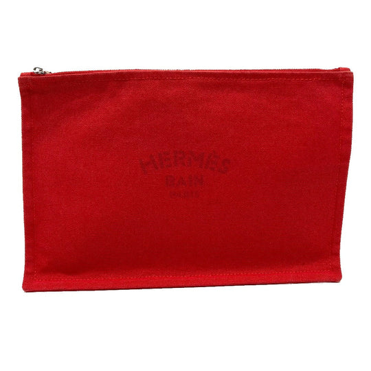 HERMES Pouch cotton Red Flat fastener Yachting GM unisex(Unisex) Used Authentic