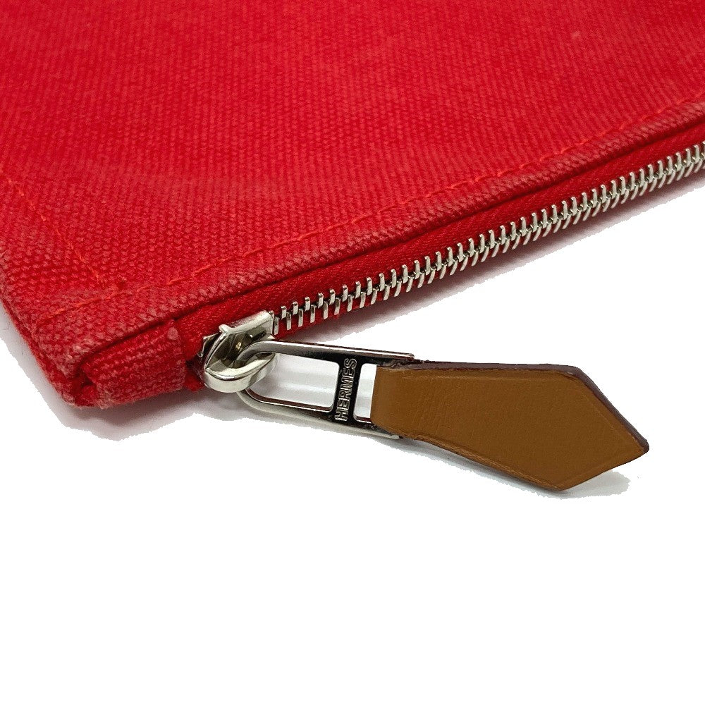 HERMES Pouch cotton Red Flat fastener Yachting GM unisex(Unisex) Used Authentic