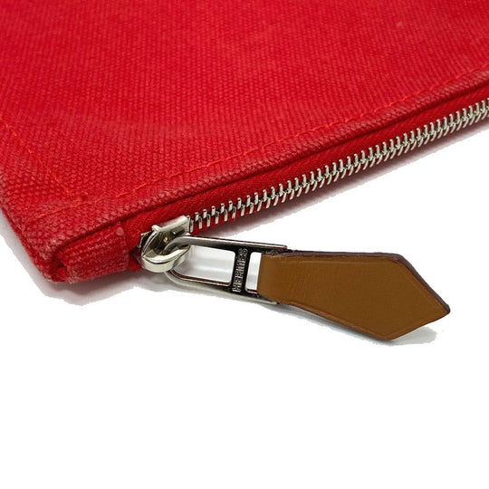 HERMES Pouch cotton Red Flat fastener Yachting GM unisex(Unisex) Used Authentic