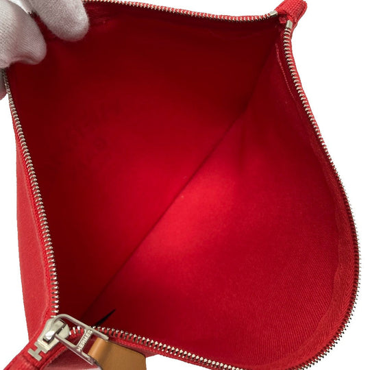 HERMES Pouch cotton Red Flat fastener Yachting GM unisex(Unisex) Used Authentic