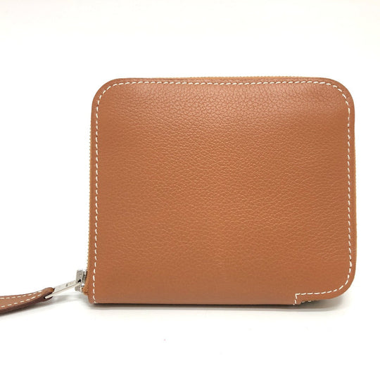 HERMES Folded wallet leather gold Azap silk in