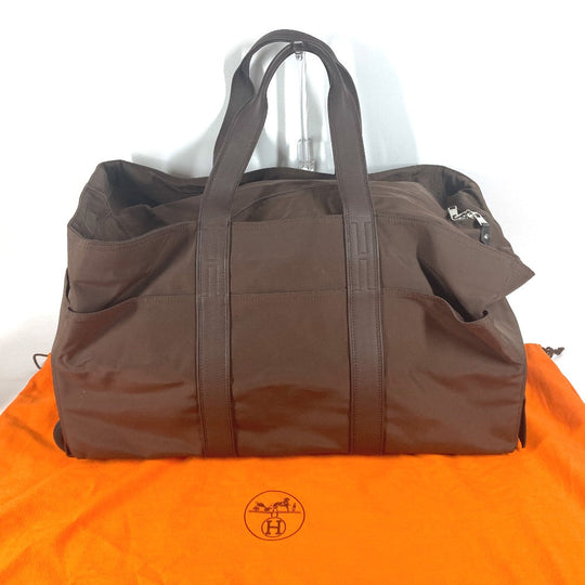 HERMES Carry Bag Nylon Brown suitcase Akapu Luco unisex(Unisex) Used Authentic