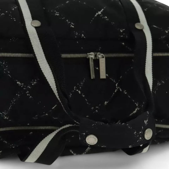 Chanel Travel Line Boston Bag Nylon Black Silver Unisex Large Tote Travel Bag