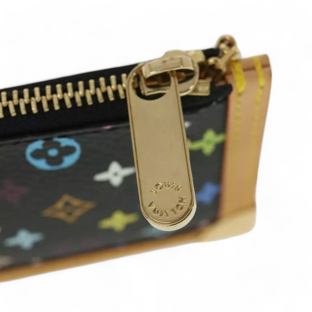 Louis Vuitton Monogram Pochette Cles Coin Purse Black Multicolor Womens Chain Key Holder Clutch Wristlet