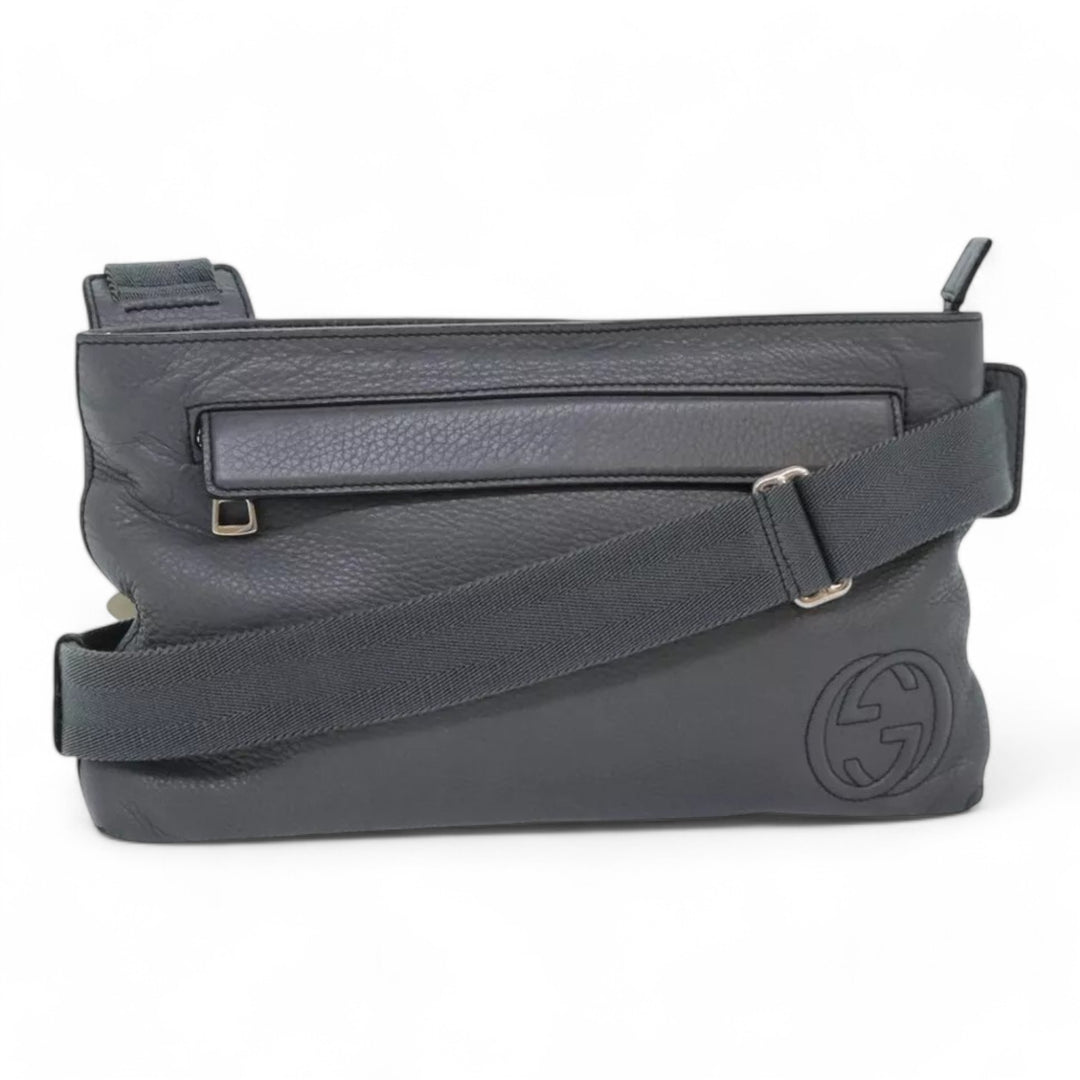 Gucci Interlocking Soho Shoulder Bag Leather Gray Silver