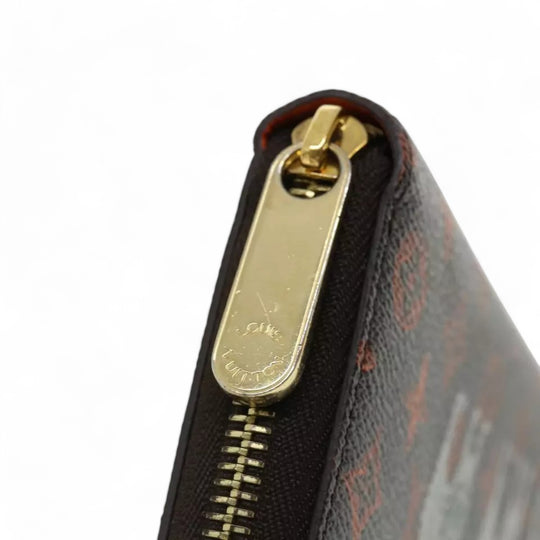 Louis Vuitton Monogram Canvas Zippy Wallet Cat Design Black Long Wallet Unisex