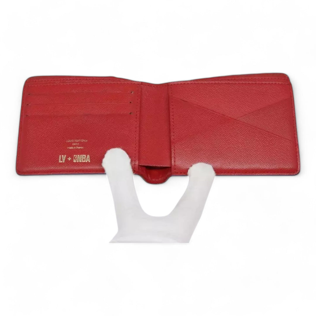 Louis Vuitton Monogram NBA Mens Leather Bifold Wallet Brown Red