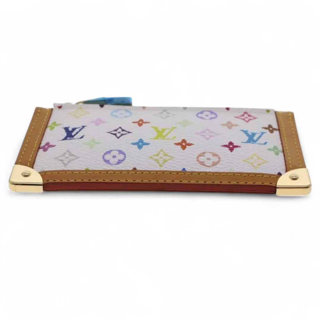 Louis Vuitton Monogram Multicolor Pochette Cles Coin Purse White Chain Wallet