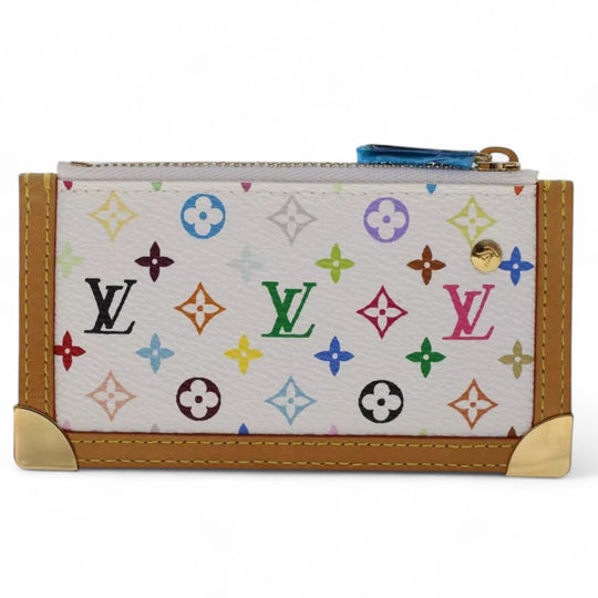 Louis Vuitton Monogram Multicolor Pochette Cles Coin Purse White Chain Wallet