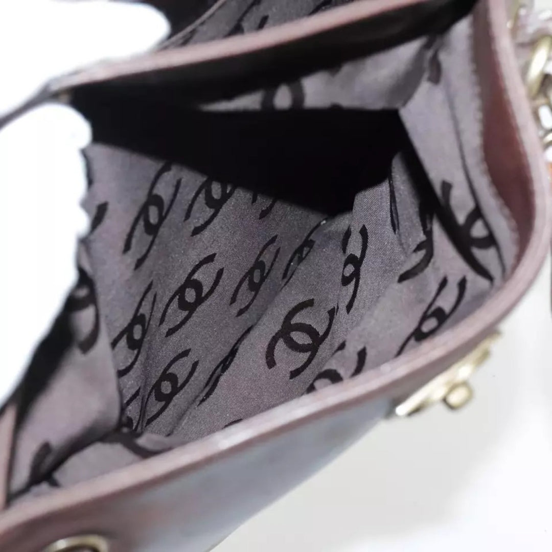 CHANEL Chain Tote Bag Leather Brown CC Women's Vintage Shoulder Bag